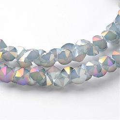 Light Steel Blue Electroplate Glass Bead Strands, Imitation Jade, Full Rainbow Plated, Faceted, Diamond, Light Steel Blue, 4x4mm, Hole: 1mm, about 143pcs/strand, 11.8 inch
