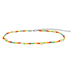 Style 4 Colorful Glass Bead Flower Necklace for Women, Fashionable and Versatile Collarbone Chain