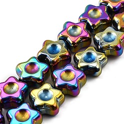 (966) Внутренний цвет Кристалл / Лиловато-лиловый на подкладке Стеклянные бусины с гальваническим покрытием , звезда, полное покрытие, с покрытием цвета радуги, 11x11x5.5 мм, отверстие : 0.8 мм, около 44 шт / нитка, 17.56'' (44.6 см)
