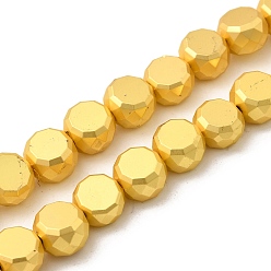Матовый Золотой Стеклянные бусины с гальваническим покрытием , барабан, граненые, матовый золотой, 8x5.5 мм, отверстие : 1 мм, около 54 шт / нитка, 15.75'' (40 см)