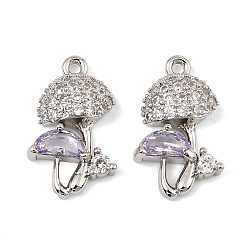 Прозрачный Латунные микро проложить кубического циркония подвески, грибное очарование, платина, прозрачные, 17x11x4 мм, отверстие : 1.2 мм
