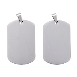 Stainless Steel Color 201 Stainless Steel Pendants, Manual Polishing, Rectangle, Stamping Blank Tag, Stainless Steel Color, 35.5x22x2mm, Hole: 4x7mm
