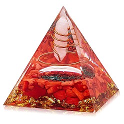 Resin Orgone Pyramid Protection Crystal Gemstone Pyramid Reiki Positive Energy Pyramid Chakra Meditation Pyramid for Success Health Lucky Anti-Stress Decor Gift Collection (Red), 60x60x62mm