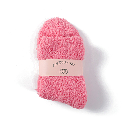 Hot Pink Polyester Faux Fur Knitting Socks, Winter Warm Thermal Socks, Hot Pink, 250x70mm