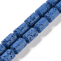 Королевский синий Нити синтетических бусин, окрашенных в лавовый камень, колонка, королевский синий, 10~10.5x6 мм, отверстие : 1 мм, около 38 шт / нитка, 15.24'' (38.7 см)