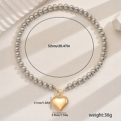 Золотой & Серебряный Латунные круглые бусины ожерелья в форме сердца для женщин, идеально подходит для праздников и Дня святого Валентина, золотой и серебряный, 20.47 дюйм (52 см)