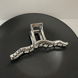 One-character bright silver 13cm*52g Шикарный металлический коготь для волос со стразами и дизайном акулы для женской прически - уникальная заколка для волос большого размера