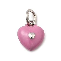 Бледно-Розовый Латунь эмаль прелести, долговечный, без свинца и без кадмия, с целью перехода в кольце, шарма сердца, стойки покрытие, платина, розовый жемчуг, 9.5x8.5x4.5 мм, отверстие : 3.5 мм