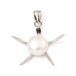 Real Platinum Plated Rhodium Plated 925 Sterling Silver Pendants, with Natural Pearl Beads, Star Charms, with S925 Stamp, Real Platinum Plated, 21.5x22x6.5mm, Hole: 5x3.5mm