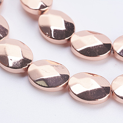 Rose Gold Plated Non-magnetic Synthetic Hematite Beads Strands, Smooth Surface, Faceted, Oval, Rose Gold Plated, 10x8x3.5mm, Hole: 0.5mm, about 40pcs/strand, 15.9 inch(40.5cm)