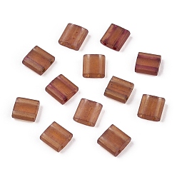 Sienna 2-Hole Glass Seed Beads, Transparent Colours, Frosted, Rectangle, Sienna, 5x4.5~5.5x2~2.5mm, Hole: 0.5~0.8mm