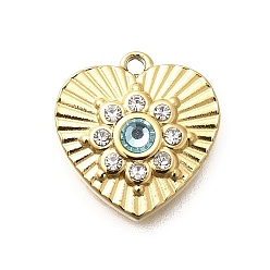 Синий Циркон 304 подвески из нержавеющей стали, со стразами, ионное покрытие (ip), сердце, реальный 14 k позолоченный, синий циркон, 12.5x12x3 мм, отверстие : 1 мм
