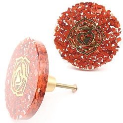 Red Jasper Chakra Theme Natural Red Jasper & Resin Box Handles, Cabinet Knobs, Flat Round with Muladhara, 60x28mm