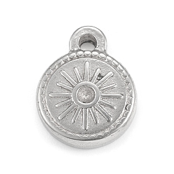 Stainless Steel Color 304 Stainless Steel Pendant Rhinestone Settings, Flat Round Links with Sun, Stainless Steel Color, Fit for 1.5mm Rhinestone, 13x10x2.5mm, Hole: 1.4mm