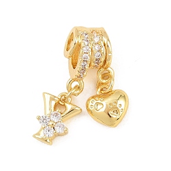 Letter Y Латунные микропаве прозрачные подвески с фианитом, сердце прелести, долговечный, стойки покрытие, без кадмия и без свинца, реальный 18 k позолоченный, Письмо Y, 23.5 мм, отверстия : 3 mm и 4 мм, Сердце: 8.5x8x3.5 mm, Письмо: 10x8x3.5 мм