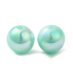 Aquamarine Iridescent ABS Plastic Beads, Round, Aquamarine, 12x11.5mm, Hole: 2mm