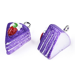 Mauve Opaque Resin Pendants, Cake Charm, with Platinum Plated Iron Loops, Imitation Food, Mauve, 19.5x13.5x13mm, Hole: 2mm