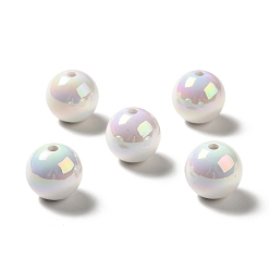 White UV Plating Rainbow Iridescent Acrylic Beads, Round, White, 15~15.5x15.5~16mm, Hole: 2.7mm