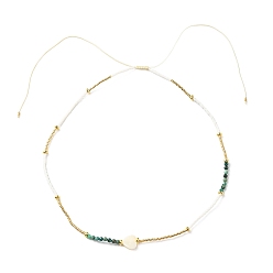 Teal Adjustable Miyuki Seed & White Shell & Natural African Turquoise Beaded Necklaces, Teal, 24.69 inch(62.7cm)