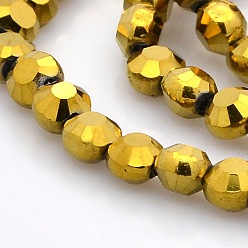 Golden Plated Full Golden Plated Glass Faceted Flat Round Beads Strands, 4x3mm, Hole: 1mm, about 80pcs/strand, 12 inch