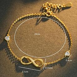 Doré  925 Bracelets en argent sterling ornés du symbole de l'infini et de zirconiums cubiques transparents, pour hommes et femmes au quotidien, or, 7.87 pouce (20 cm)