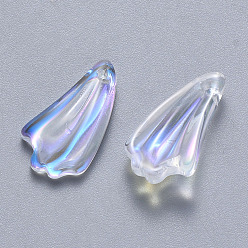 Clear AB Transparent Spray Painted Glass Pendants, AB Color Plated, Leaf, Clear AB, 20x11x4.5mm, Hole: 1mm