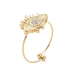 Golden 304 Stainless Steel Evil Eye Finger Ring, with Rhinestone Wide Band Ring for Women, Golden, 0.8~5mm, Inner Diameter: US Size 9 1/2(19.2mm)