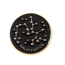 Sagittarius Black Constellations Word Enamel Pin, Gold Plated Alloy Flat Round Badge for Backpack Clothes, Sagittarius, 20mm