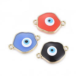 Mixed Color Brass Enamel Links connectors, Long-Lasting Plated, Evil Eye, Golden, Mixed Color, 16~16.5x24x2.5~3mm, Hole: 2mm