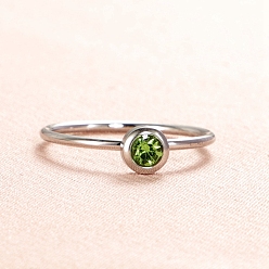 Yellow Green Glass Birthstone Style Diamond Finger Ring, Stainless Steel Ring, Yellow Green, Inner Diameter: 16.8mm