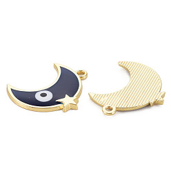 Midnight Blue Rack Plating Alloy Enamel Pendants, Cadmium Free & Nickel Free & Lead Free, Moon with Eye, Light Gold, Midnight Blue, 25x20.5x2mm, Hole: 1.8mm