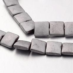 Silver Plated Electroplate Non-magnetic Synthetic Hematite Bead Strands, Frosted, Flat Slice Square Beads, Silver Plated, 8x8x3mm, Hole: 1mm, about 49pcs/strand, 15.7 inch