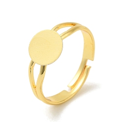 Real 18K Gold Plated Rack Plating Adjustable Brass Plain Pad Ring Settings, Flat Round, Long-Lasting Plated, Real 18K Gold Plated, Inner Diameter: 17mm, Tray: 8mm