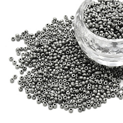 Platinum Plated 12/0 Grade A Round Glass Seed Beads, Metallic Colours, Matte Style, Platinum Plated, 12/0, 2x1.5mm, Hole: 0.8mm, about 30000pcs/bag