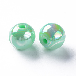 Aigue-marine Perles acryliques opaques, de couleur plaquée ab , ronde, aigue-marine, 12x11mm, Trou: 2.5mm, environ566 pcs / 500 g