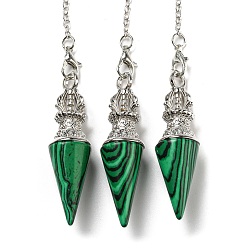 Malachite Synthetic Malachite Pointed Dowsing Pendulums, with Rack Plating Platinum Plated Brass Findings, Cadmium Free & Lead Free, 230mm, Hole: 1.6mm