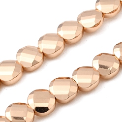 Светло-Золотое Покрытие Стеклянные бусины с гальваническим покрытием , плоско-круглые, граненые, свет позолоченные, 8~8.5x4.5 мм, отверстие : 1 мм, около 52 шт / нитка, 15.75'' (40 см)