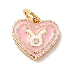 Taurus Real 18K Gold Plated Brass Enamel Pendants, with Jump Ring, Heart with Constellation Charm, Taurus, 12x13x1.5mm, Hole: 3.4mm