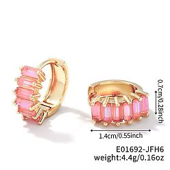 Pink Милые квадратные серьги-кольца из латуни с кубическим цирконием, модные универсальные аксессуары, золотые, розовые, 7x14 мм