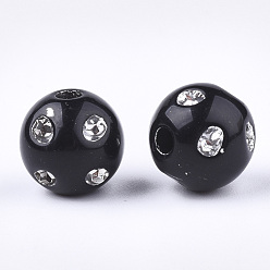 Black Plating Acrylic Beads, Metal Enlaced, Round, Black, 9~10x9mm, Hole: 2mm, about 1000pcs/500g