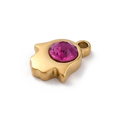 Роза 304 из нержавеющей стали горный хрусталь подвески, ионное покрытие (ip), реальный 14 k позолоченный, пальмовые прелести, роза, 17x13.5x5.5 мм, отверстие : 2 мм