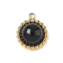 Black Onyx Полукруглые подвески из натурального черного оникса (окрашенные и нагретые), с 304 фурнитурой из нержавеющей стали, реальный 18 k позолоченный, ионное покрытие (ip), 10.5x9x4.5 мм, отверстие : 1.2 мм