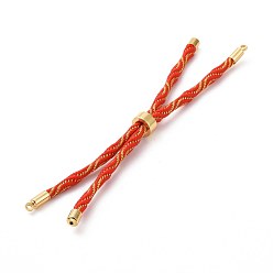 Orange Red Nylon Cord Silder Bracelets, for Connector Charm Bracelet Making, with Rack Plating Golden Brass Findings, Long-Lasting Plated, Cadmium Free & Lead Free, Orange Red, 8-5/8~9 inch(22~22.8cm), 0.3cm, Hole: 2.6mm