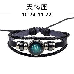 Scorpio Zodiac Constellation Glow-in-the-Dark Leather Bracelet for Men and Women