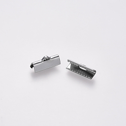 Stainless Steel Color 304 Stainless Steel Ribbon Crimp Ends, Stainless Steel Color, 7x16mm, Hole: 1.5x2mm