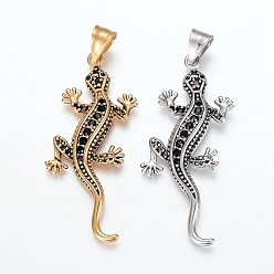 Mixed Color 304 Stainless Steel Pendants, with Rhinestone, Large Hole Pendants, Lizard, Mixed Color, 56x21x5mm, Hole: 5x9mm