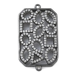 Черный Цвет Металла Стойка покрытие латунь микропаве прозрачный кубический цирконий прямоугольный соединитель подвески, долговечный, без кадмия и без свинца, металлический черный , 32x18x3.5 мм, отверстие : 1 мм