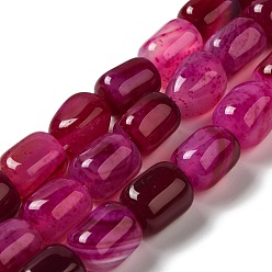 Deep Pink Natural Agate Beads Strands, Dyed & Heated, Column, Deep Pink, 15~16x11.5~13x11~13mm, Hole: 1.6mm, about 12pcs/strand, 7.17~7.28''(18.2~18.5cm)