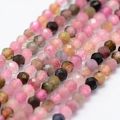 Mixed Color Natural Tourmaline Beads Strands, Faceted, Round, Mixed Color, 2mm, Hole: 0.5mm, about 156pcs/strand, 14.9 inch(38cm)