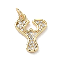 Letter Y Латунные микро проложить кубического циркония подвески, без кадмия и без свинца, долговечный, реальный 18 k позолоченный, с целью перехода в кольце, Письмо Y, 16x12x2 мм, Перейти кольцо: 5x1 мм, 3 мм внутренним диаметром